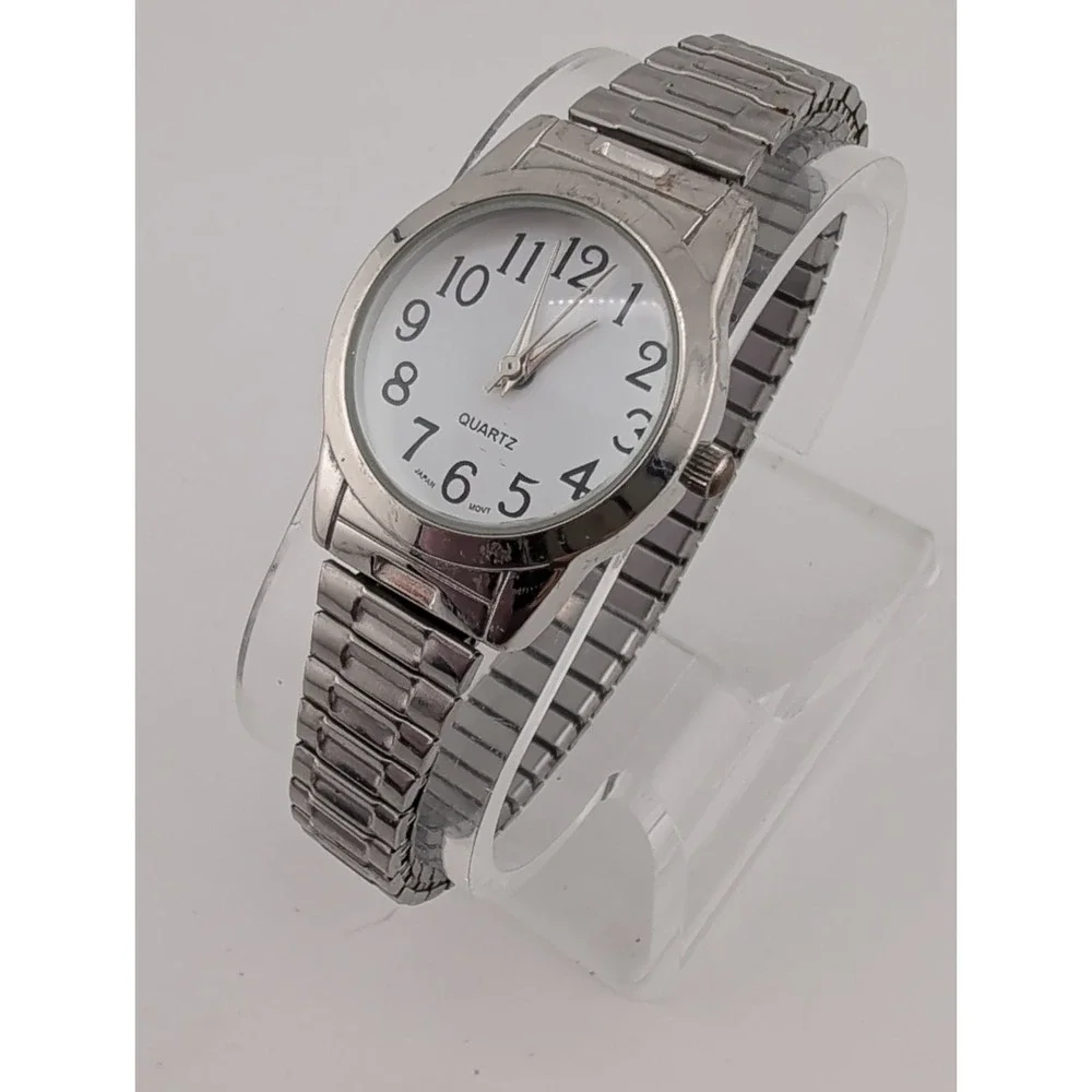 Accutime Women's Watch 28mm Case Silver Stretch Band- New Battery